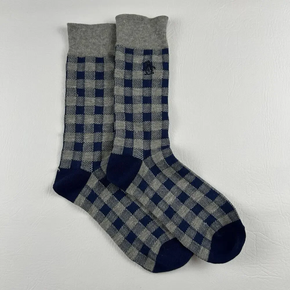 Original Penguin Men’s Gray Navy Check Crew Dress Socks 1 Pair